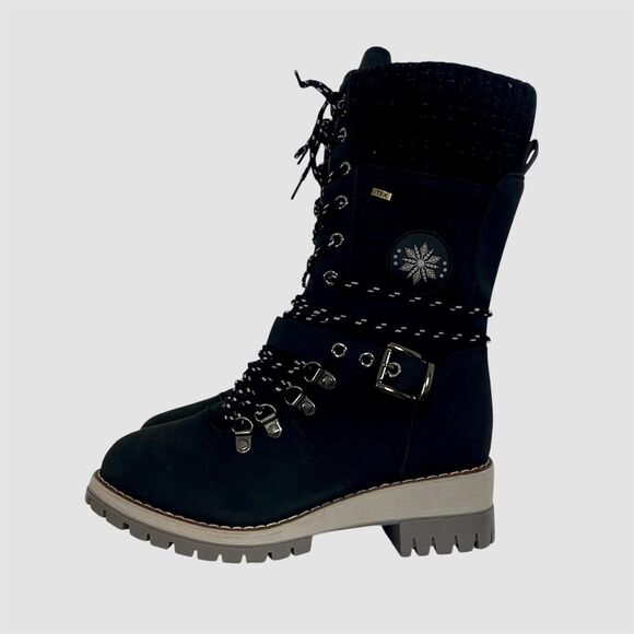 Black Gray Snow TEX Lace Up Snowflake Winter Boots US 6.5 - Picture 1 of 8